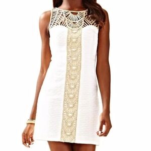Lilly Pulitzer Tana White Gold Metallic Resort Shift Grecian Mini Dress Size 4